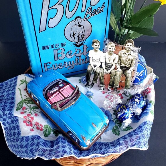Vintage Boys Collectibles Gift Basket Mother Father Birthday Blue Decor - Picture 13 of 13